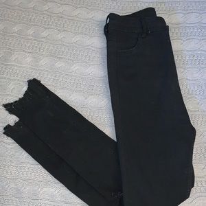 Black Stretch Jeans,Distressed Bottom, Knee Cuts